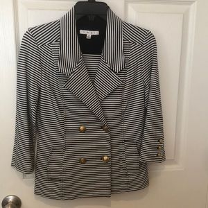 Cabi Double Breasted Navy/White Striped Nautical Jacket